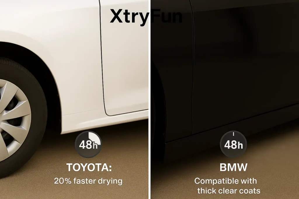 XtryFun touch up paint kit drying comparison on Toyota Corolla and BMW 3 Series